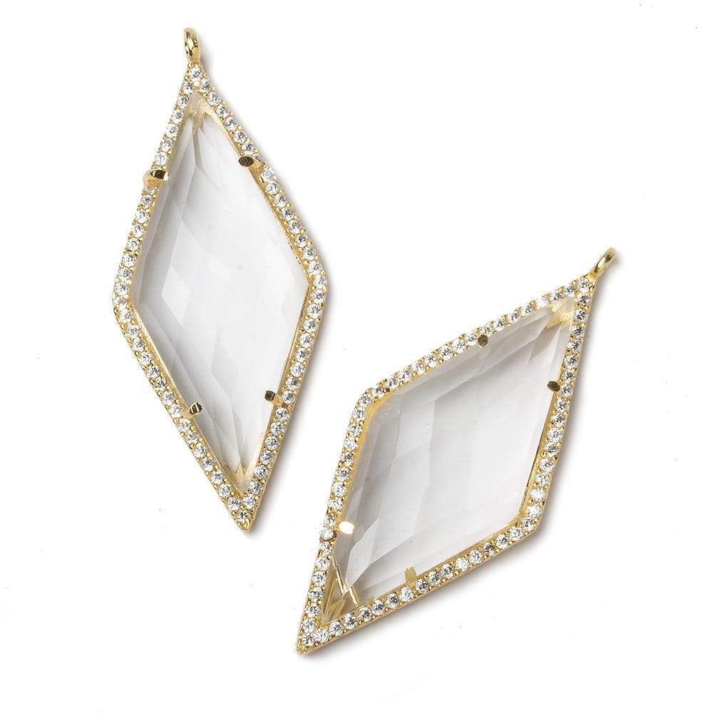 39x18mm Vermeil Bezeled White CZ and Crystal Quartz Kite Pendant 1 piece