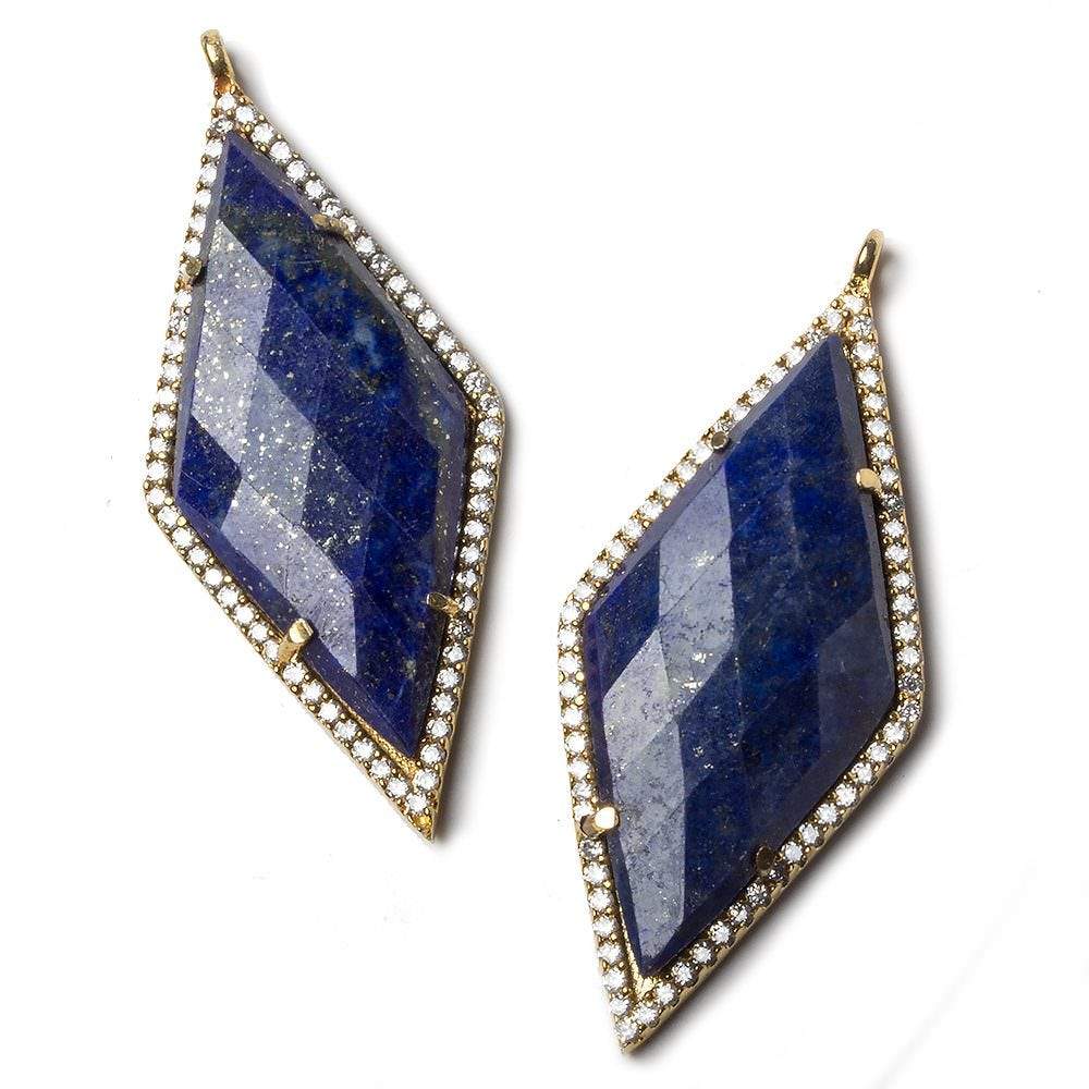 39x18mm Vermeil Bezeled White CZ and Lapis Lazuli Kite Pendant 1 piece