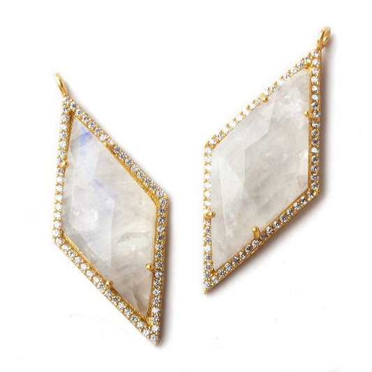 39x18mm Gold CZ Bezel Rainbow Moonstone Kite Pendant 1 piece