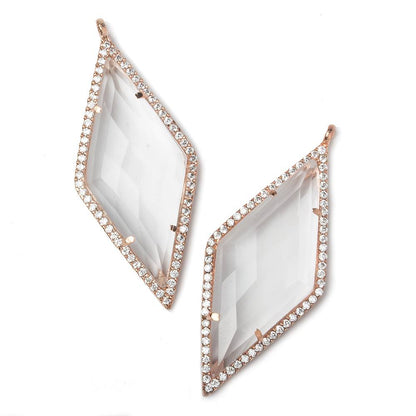 39x18mm Rose Gold Bezeled White CZ and Crystal Quartz Kite Pendant 1 piece
