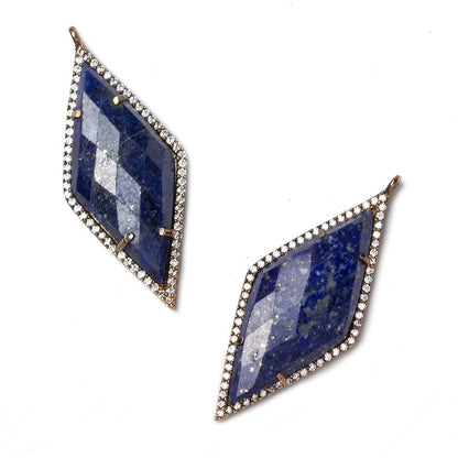 39x18mm Rose Gold Bezeled White CZ and Lapis Lazuli Kite Pendant 1 piece