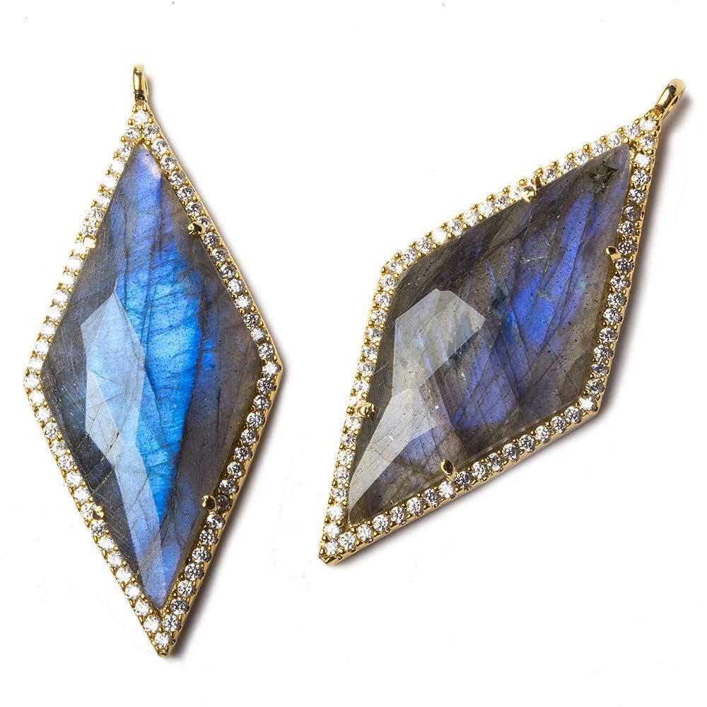 39x18mm Vermeil Bezeled White CZ and Labradorite Kite Pendant 1 piece