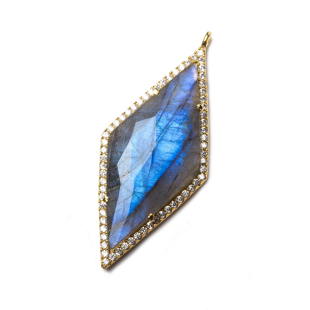 39x18mm Vermeil Bezeled White CZ and Labradorite Kite Pendant 1 piece