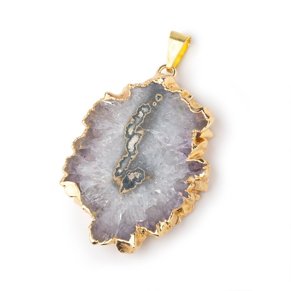 39x30mm Gold Leafed Amethyst Solar Quartz Slice Pendant 1 focal piece