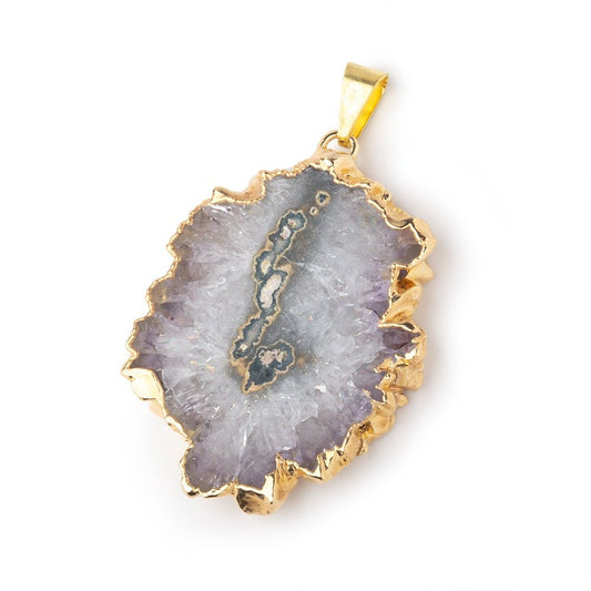 39x30mm Gold Leafed Amethyst Solar Quartz Slice Pendant 1 focal piece