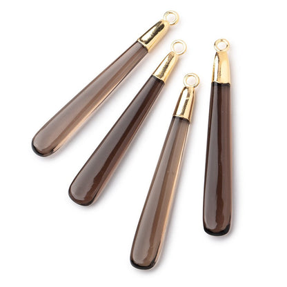39x6mm Gold Leafed Smoky Quartz Plain Pear Pendant 1 piece
