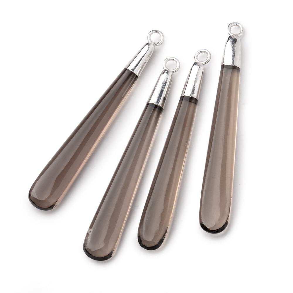 39x6mm Silver Leafed Smoky Quartz Plain Pear Pendant 1 piece