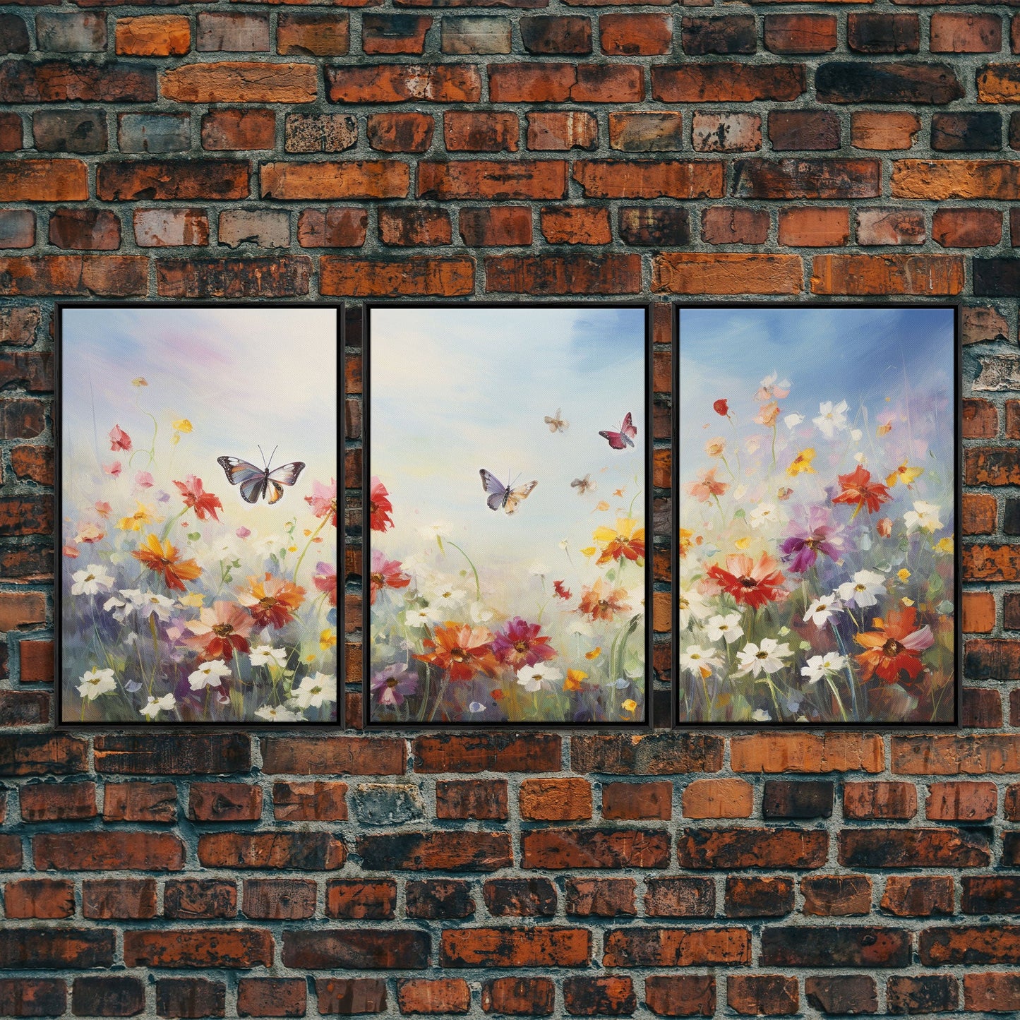 Butterly Wall Print, Wildflower Wall Art, Wildflower Meadow, Canvas Print, Set Of 3 Prints, Wall Art, 3 Piece Wall Art, Botanical Art
