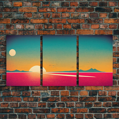 Art Deco Sunset, 3 Piece Wall Art, Ready To Hang Canvas Print, Cool Unique Living Room Wall Art Decor