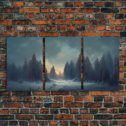 3 Piece Art, Winter Nature Landscape, Framed Canvas Prints, Canvas Art, Large Format Wall Art, Huge Art, Pine Tree Forest Decor