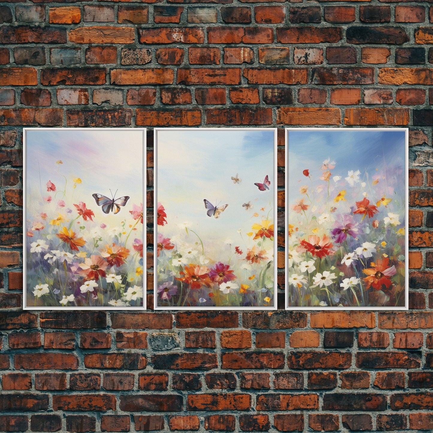 Butterly Wall Print, Wildflower Wall Art, Wildflower Meadow, Canvas Print, Set Of 3 Prints, Wall Art, 3 Piece Wall Art, Botanical Art