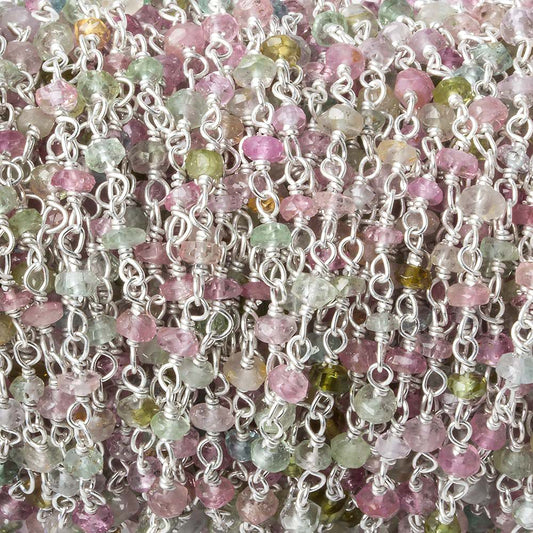 3mm Afghani Tourmaline faceted rondelle Silver .925 Chain by the foot 48 pcs