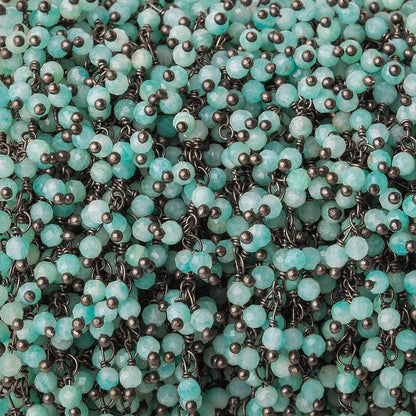 3mm Amazonite micro-faceted round Black Gold Dangling Chain by the foot