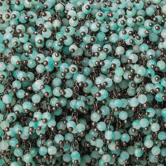 3mm Amazonite micro-faceted round Black Gold Dangling Chain by the foot