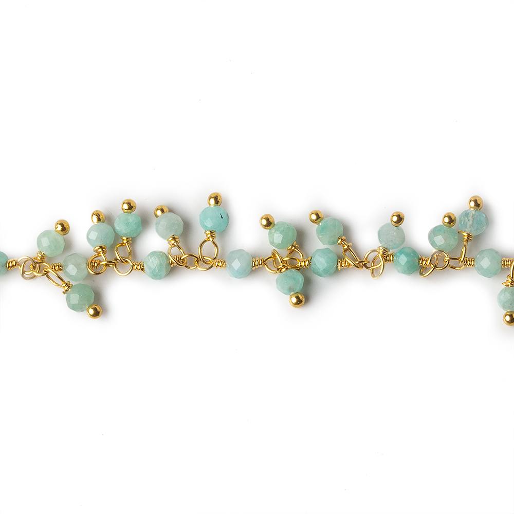 3mm Amazonite micro faceted round Gold plated Dangling Chain by the foot