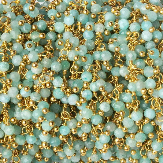 3mm Amazonite micro faceted round Gold plated Dangling Chain by the foot