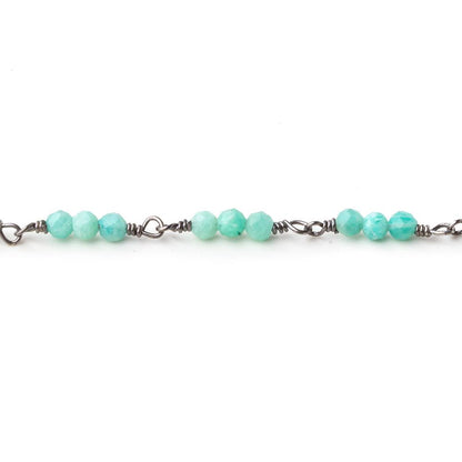 3mm Amazonite micro faceted round Trio Black Gold Chain by the foot 73 beads per