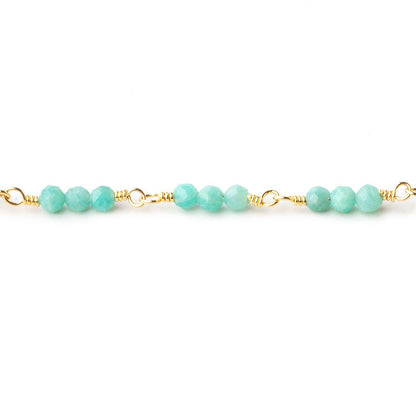 3mm Amazonite micro faceted round Trio Gold Chain by the foot 73 beads per
