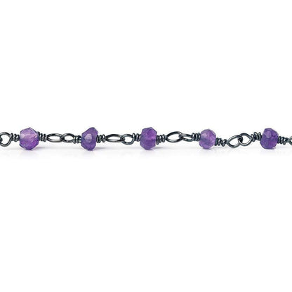 3mm Amethyst faceted rondelle Black Gold plated Chain by the foot 36 pieces