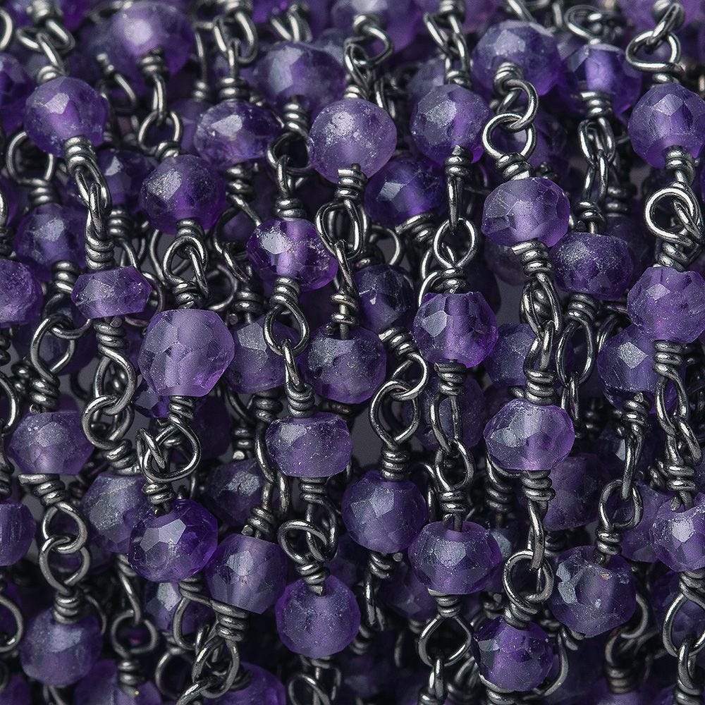 3mm Amethyst faceted rondelle Black Gold plated Chain by the foot 36 pieces
