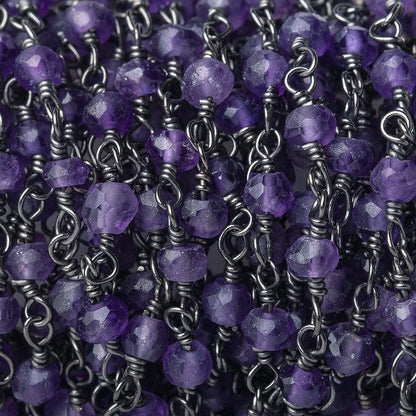 3mm Amethyst faceted rondelle Black Gold plated Chain by the foot 36 pieces