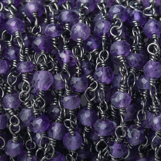 3mm Amethyst faceted rondelle Black Gold plated Chain by the foot 36 pieces