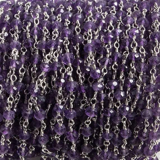 3mm Amethyst faceted rondelle Silver Chain by the foot 36 pieces
