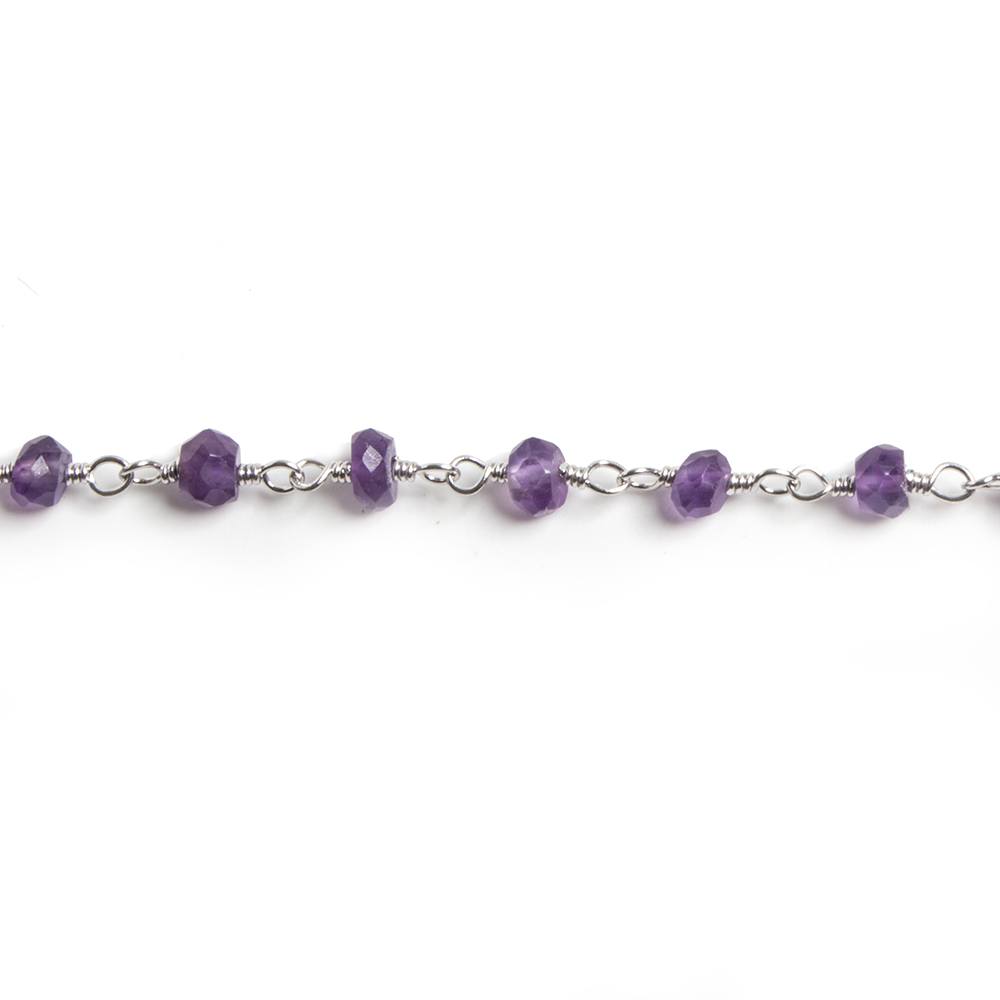 3mm Amethyst faceted rondelle Silver Chain by the foot 36 pieces