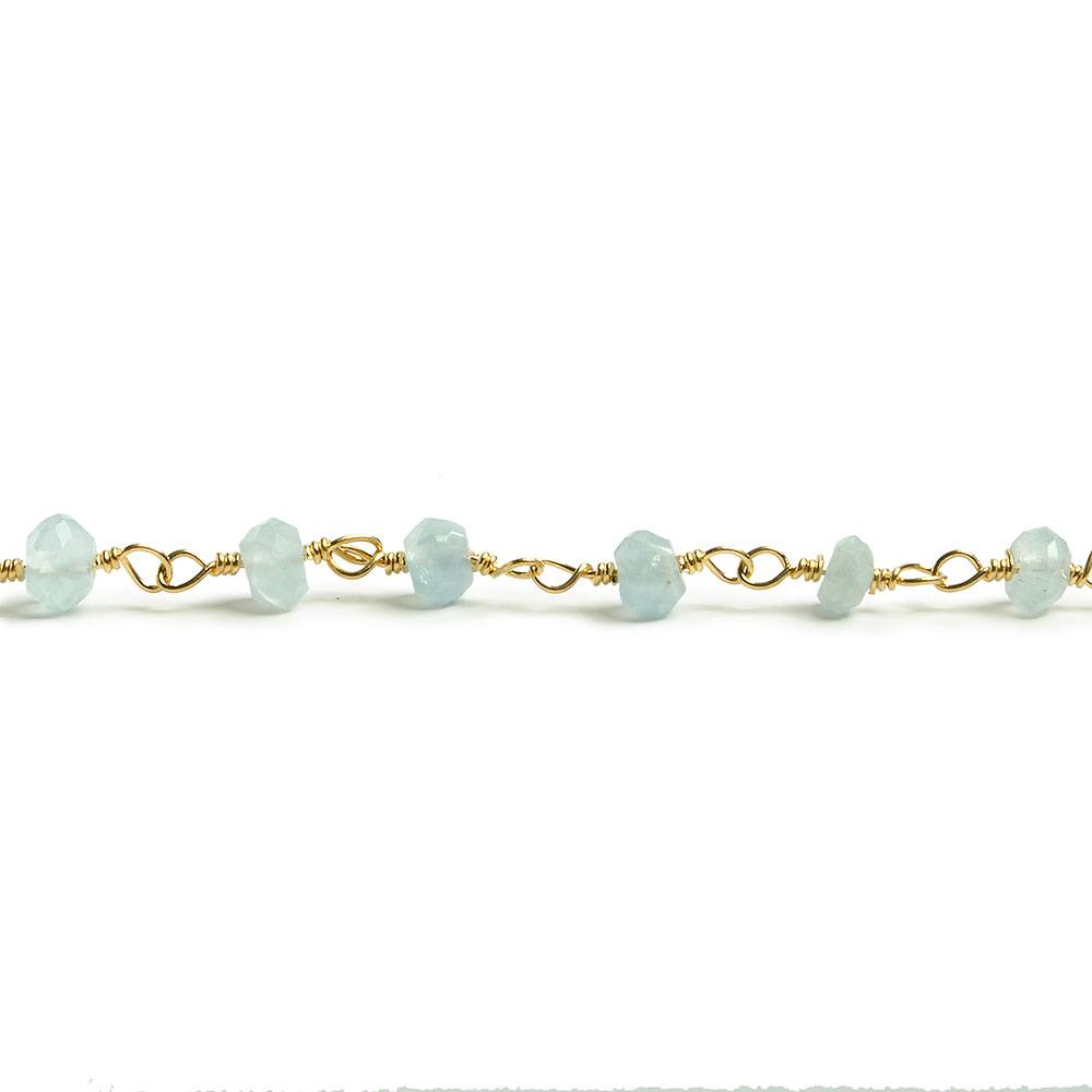 3mm Aquamarine faceted rondelle Gold plated Chain by the foot 34 pieces