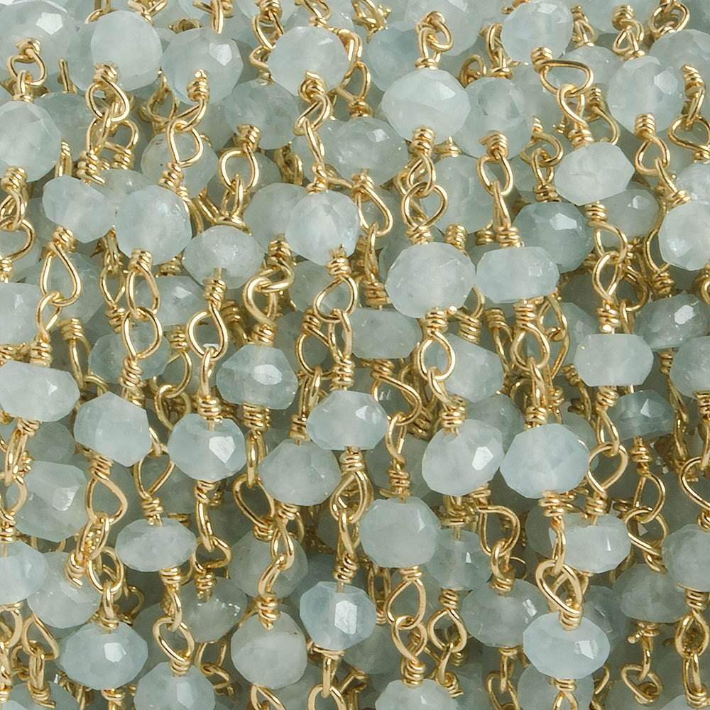 3mm Aquamarine faceted rondelle Gold plated Chain by the foot 34 pieces
