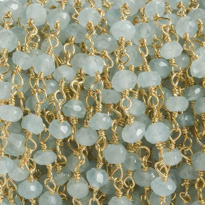 3mm Aquamarine faceted rondelle Gold plated Chain by the foot 34 pieces