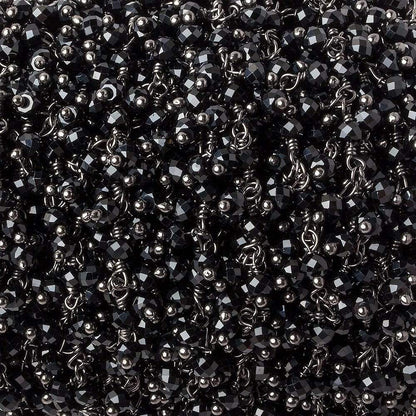 3mm Black Spinel micro-faceted round Black Gold Dangling Chain by the foot