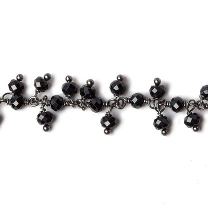 3mm Black Spinel micro-faceted round Black Gold Dangling Chain by the foot