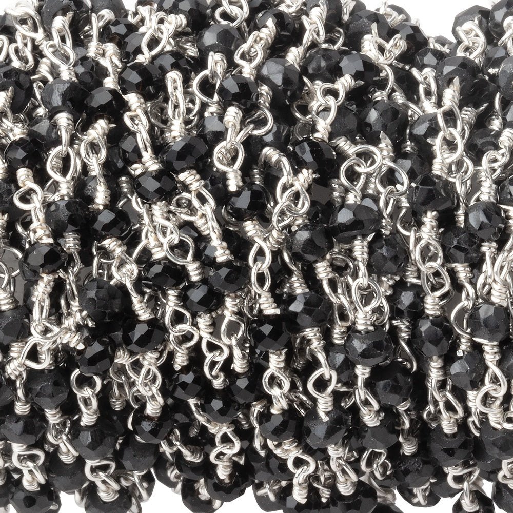 3mm Black Spinel Silver Plated Wire Wrapped Chain