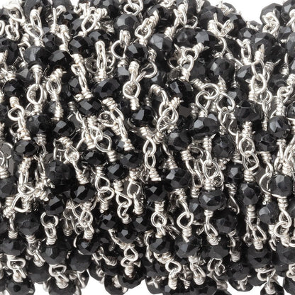 3mm Black Spinel Silver Plated Wire Wrapped Chain