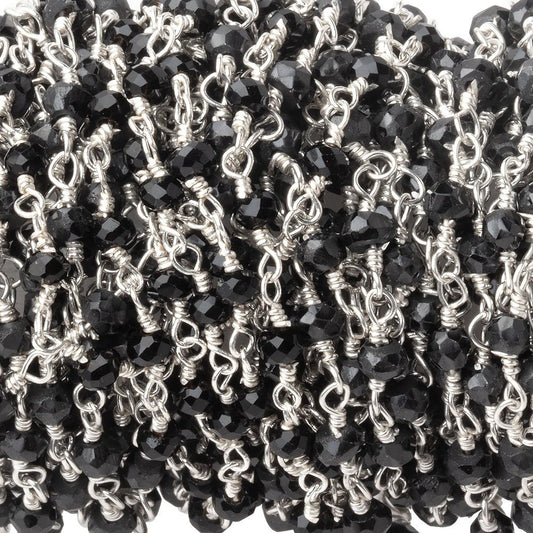 3mm Black Spinel Silver Plated Wire Wrapped Chain