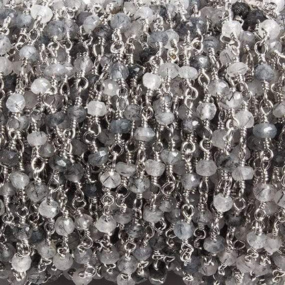 3mm Black Tourmalinated Quartz  rondelle Silver Chain by the foot 36 pieces