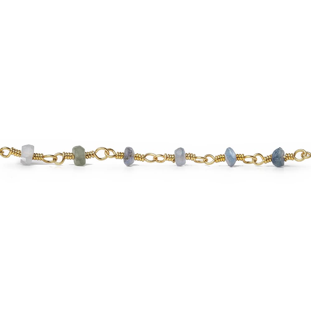 3mm Matte Blue Sapphire plain rondelle Gold Chain by the foot 35 pieces