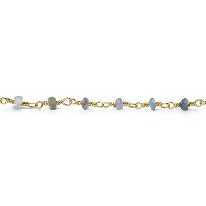 3mm Matte Blue Sapphire plain rondelle Gold Chain by the foot 35 pieces