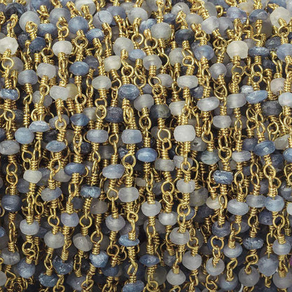 3mm Matte Blue Sapphire plain rondelle Gold Chain by the foot 35 pieces