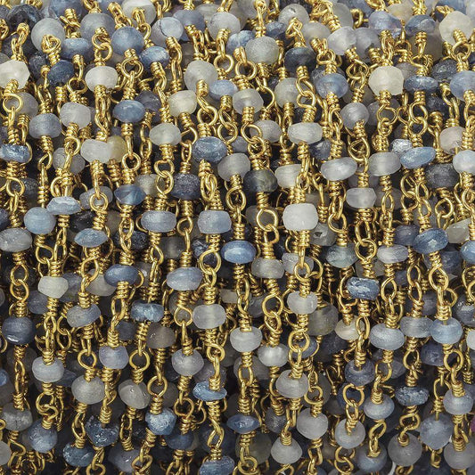 3mm Matte Blue Sapphire plain rondelle Gold Chain by the foot 35 pieces