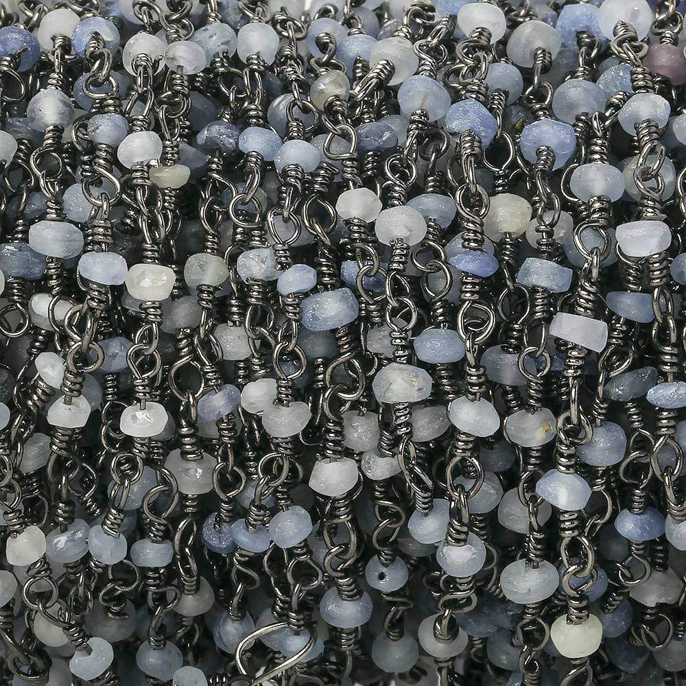 3mm Matte Blue Sapphire plain rondelle Black Gold Chain by the foot 35 pieces