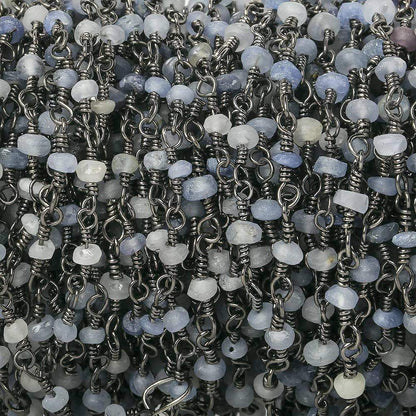 3mm Matte Blue Sapphire plain rondelle Black Gold Chain by the foot 35 pieces