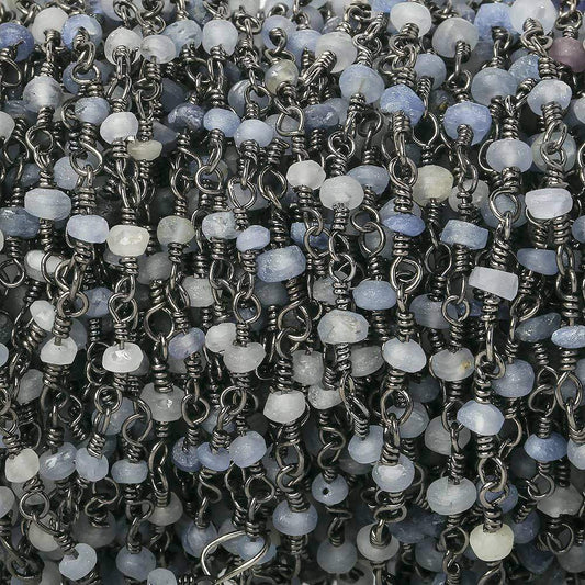 3mm Matte Blue Sapphire plain rondelle Black Gold Chain by the foot 35 pieces