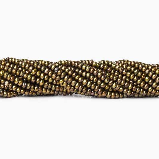 3mm Brass Green Center Drilled Button Pearls, 15 inch, 189 pieces