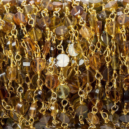 3mm Brown and Green Tourmaline Plain Coin Vermeil Chain by the foot