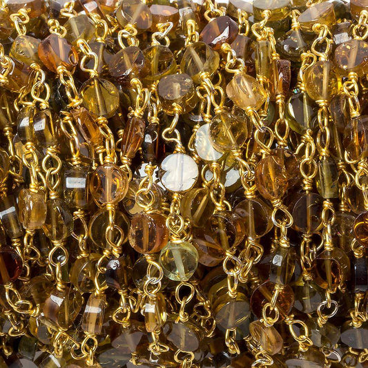 3mm Brown and Green Tourmaline Plain Coin Vermeil Chain by the foot