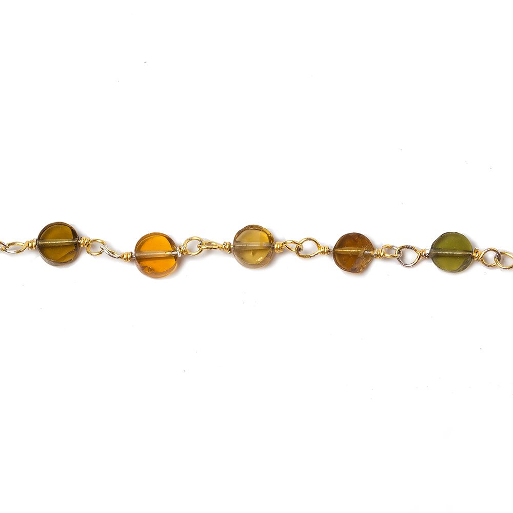 3mm Brown and Green Tourmaline Plain Coin Vermeil Chain by the foot