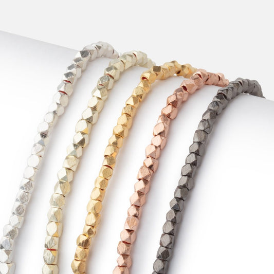 3mm Brushed Faceted Nugget Beads