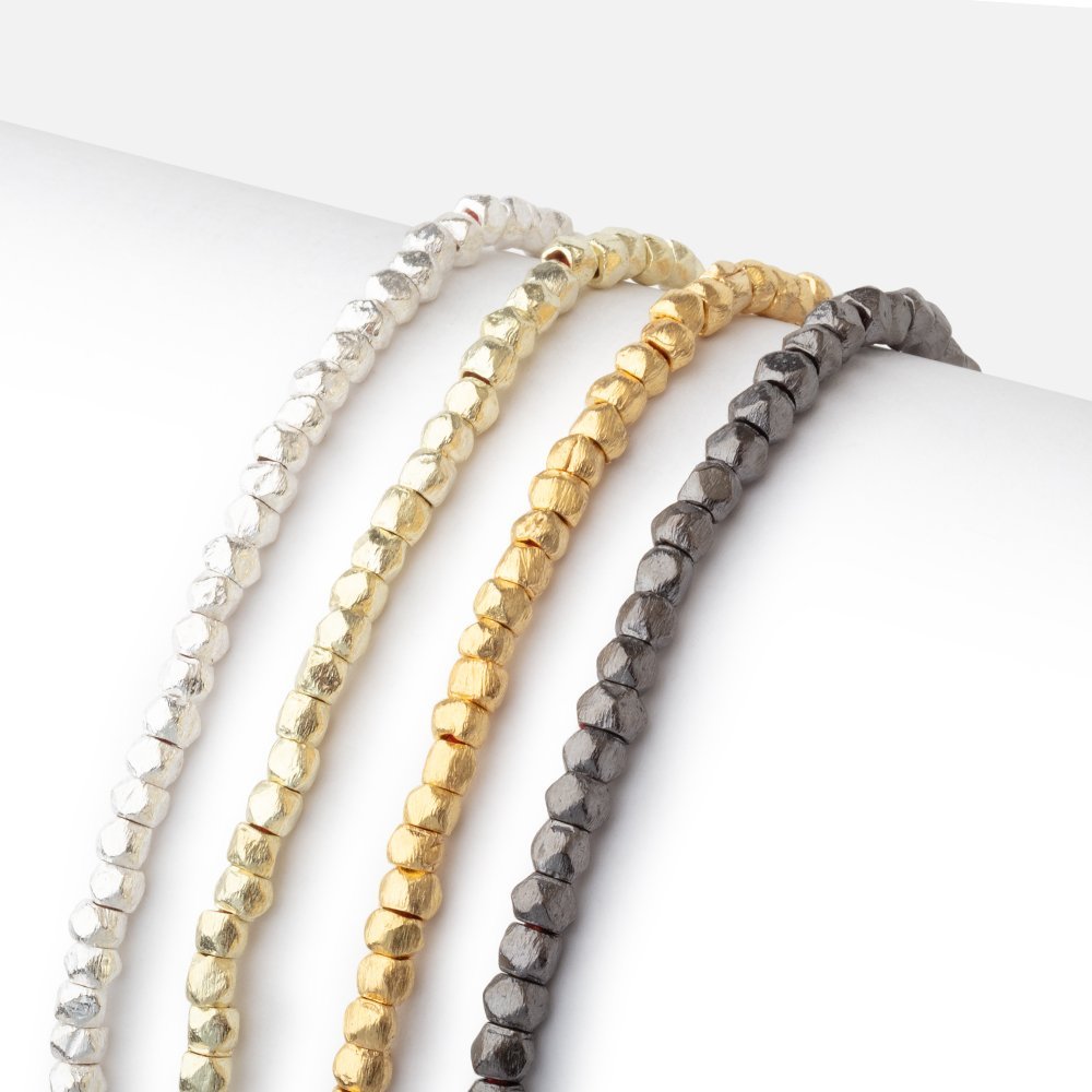 3mm Brushed Hand Cut Faceted Nugget Beads